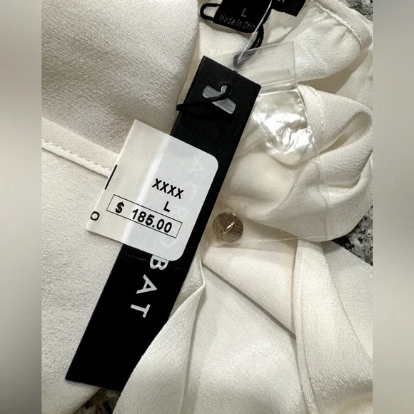 ACROBAT Ivory White Silk Lace Up Blouse L - Picture 10 of 12